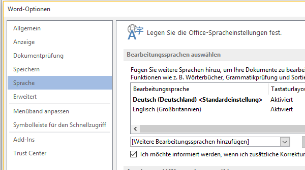 Korrekturhilfe für weitere Sprachen aktivieren 