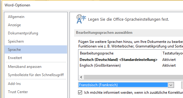 Korrekturhilfe für weitere Sprachen aktivieren 