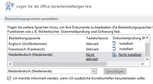 Korrekturhilfe für weitere Sprachen aktivieren 