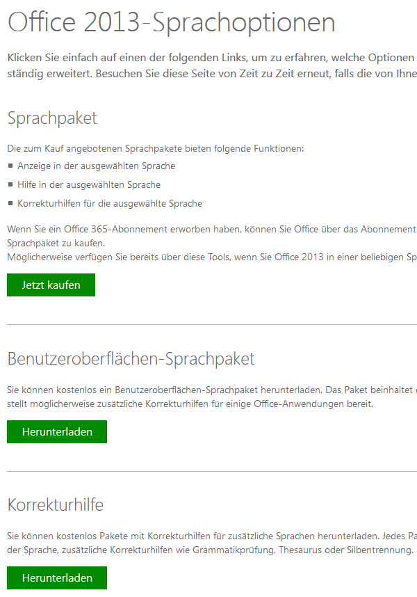 Microsoft Office Sprachoptionen