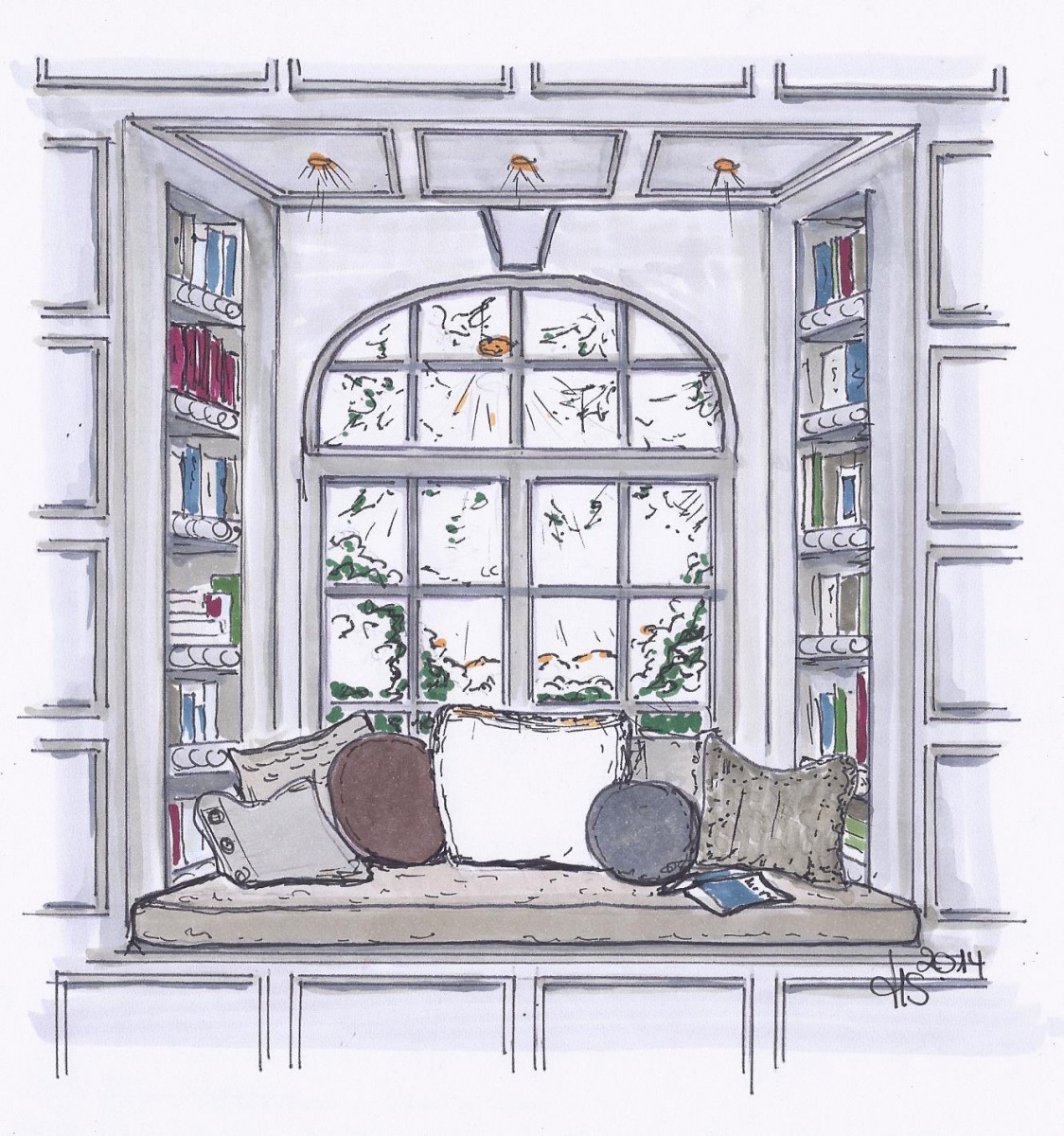 Wohlfühloase-Leseecke im Fenster mit Blick auf den Garten