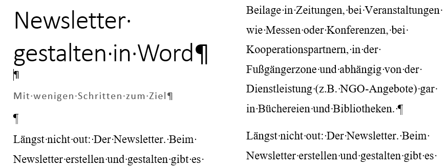 Word Seitenlayout Uberschriften In Newslettern Erstellen