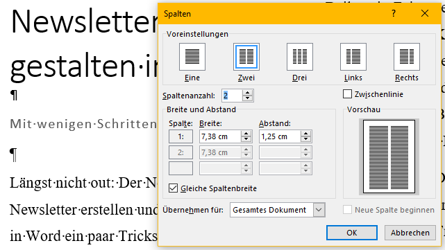 Word Seitenlayout Uberschriften In Newslettern Erstellen